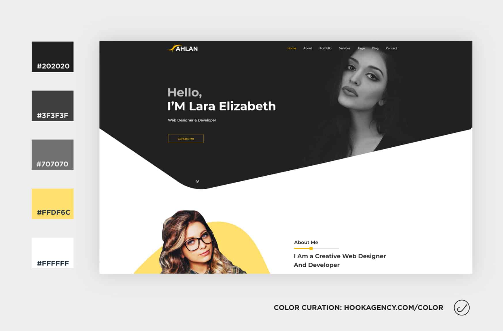 Greyscale Plus one - yellow, black, white website color scheme for 2021