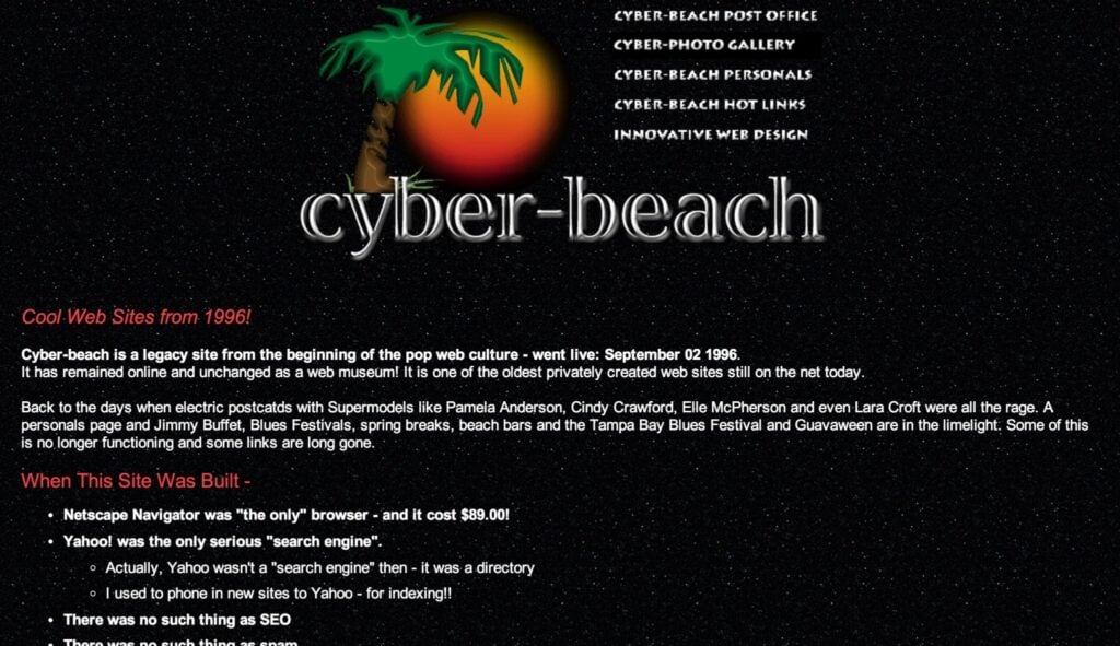 Cyber Beach, old bad websties