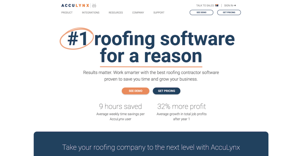 AccuLynx roofing software ranked #1. See how it compares to Roofr and other CRMs. "See Demo" and "Get Pricing" buttons shown.