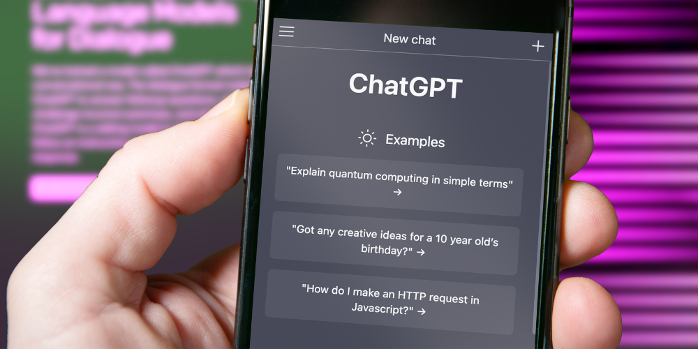 A hand holds a smartphone with the ChatGPT app open, showing prompts to drive user engagement and enhance website interaction.
