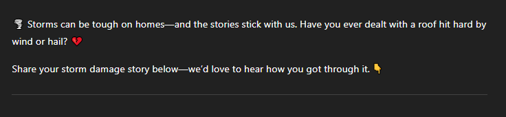 Has your roof suffered storm damage? Share your story to connect with others and strengthen our Hook Agency community.
