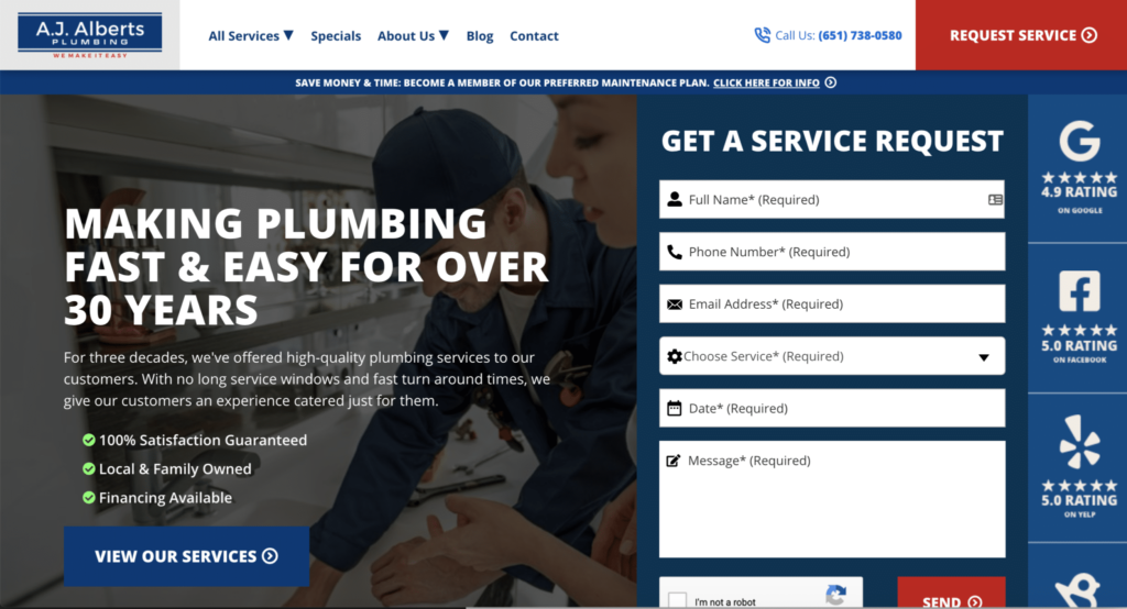Aj Alberts - Plumbing and home services website design examples for 2025