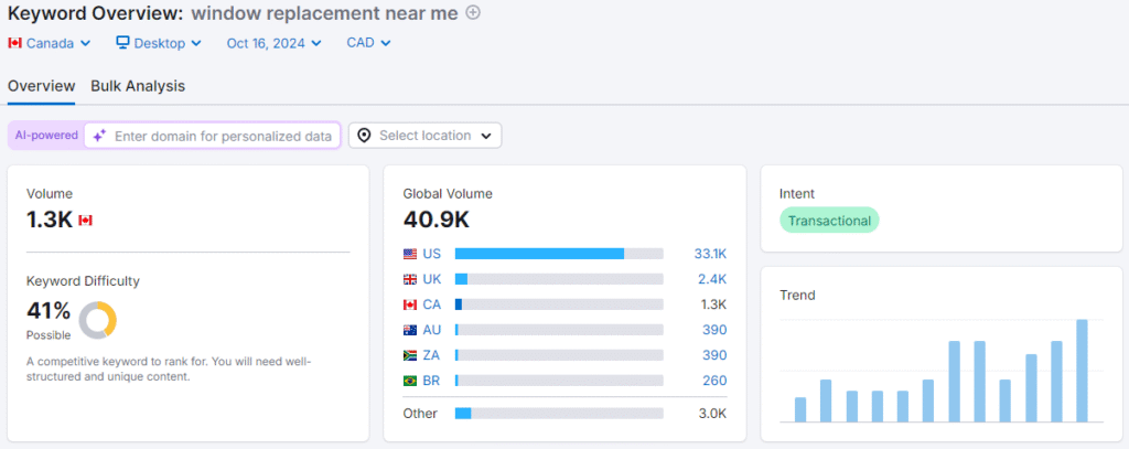 Hook Agency's dashboard for "window replacement near me": search metrics, trends, and smart filters to optimize your window marketing.