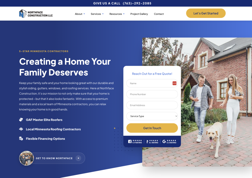 Northface construction - powerful home services website design examples for 2025
