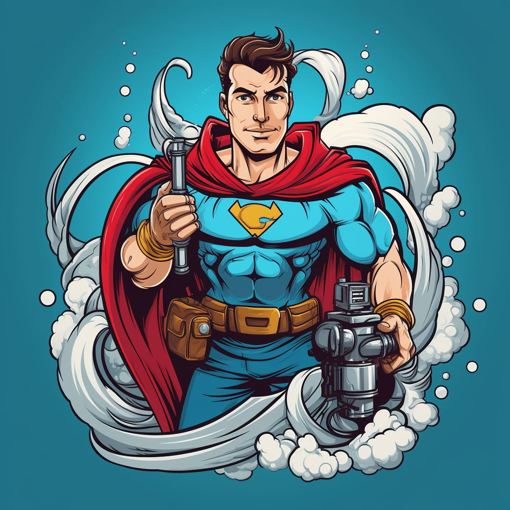 Plumber as a superhero, plumbing social media marketing