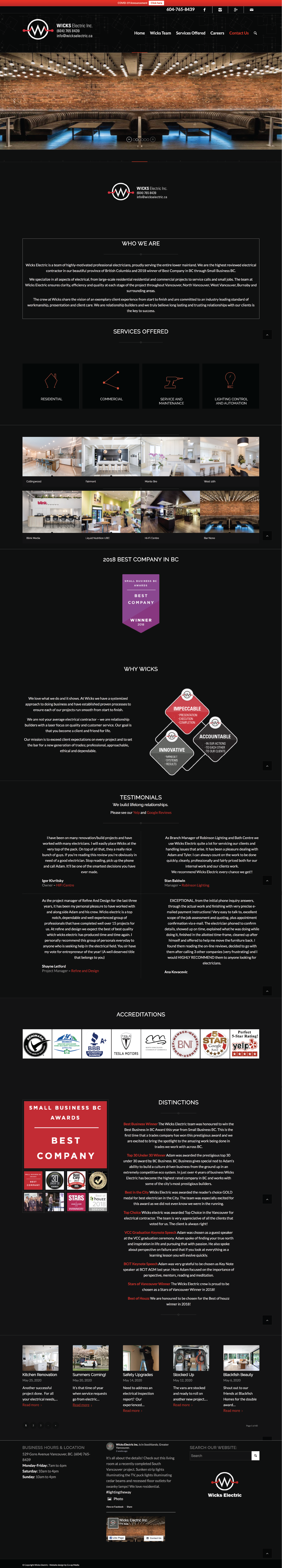 Electrician/Electrical Services website design inspiration from Wicks Electric